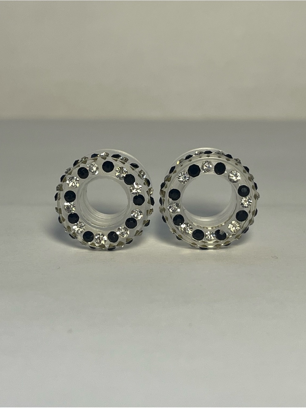 Clear Hoop Tunnels with Black and Clear Crystal Accents